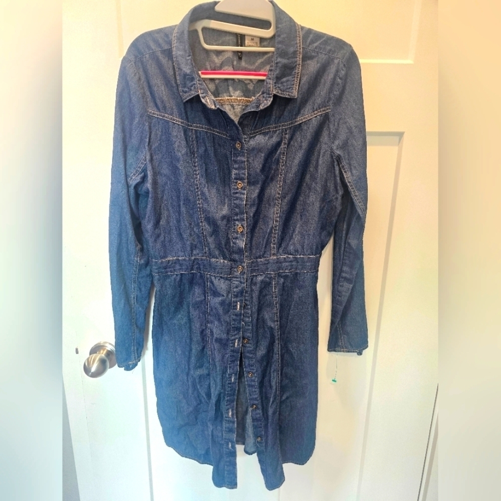 New Directions Denim Shirt Dress Women’s Medium Button Front Long Sleeve Cotton